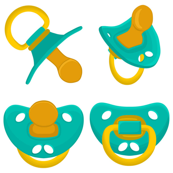 Illustration on theme big colored set baby pacifiers, dummy with - Vector, Image