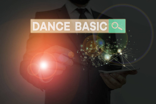 Kézírás szöveg írás Dance Basic. Fogalom jelentése tevékenység, amely hasznosítja a test és a mozgástartomány. - Fotó, kép