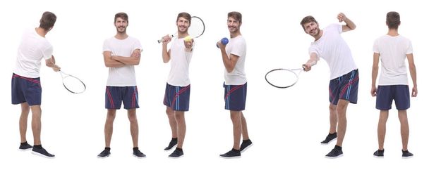 panoramic collage of male handyman isolated on white - Fotó, kép