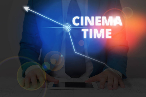 Writing note showing Cinema Time. Business photo showcasing which entertainment such showing movie scheduled to start. - Photo, Image