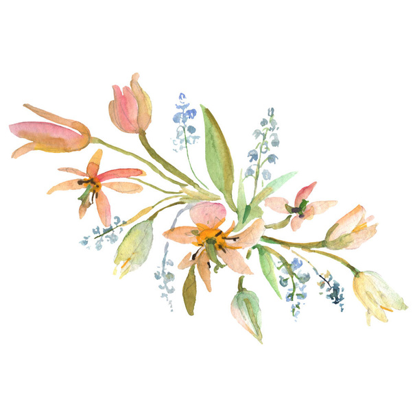 Bouquet floral botanical flowers. Watercolor background illustration set. Isolated bouquets illustration element. - Фото, зображення