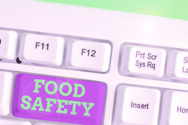 Tekst znak bezpieczeństwa żywności. Koncepcyjne zdjęcie warunki i praktyki, które zachowania jakości żywności. - Zdjęcie, obraz