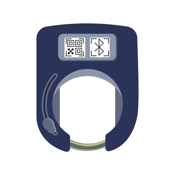 Closed smart bicycle lock in the form of a horseshoe on a white background isolated. Theft protection and payment methods for rent or sharing. Vector flat illustration. QR code and bluetooth - Vector, Image