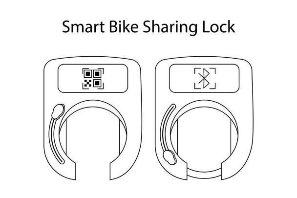 スマートバイク共有ロック。電気スクーターやレンタルや交換のための自転車のための馬蹄形の形でオープンロックと閉鎖ロックのセット。白い背景ベクトルのイラストアウトライン - ベクター画像
