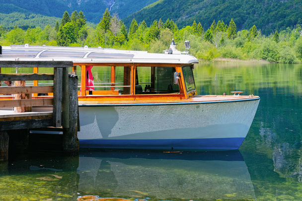 Touristic tour boat on Bohinj Lake in Slovenia - Photo, Image