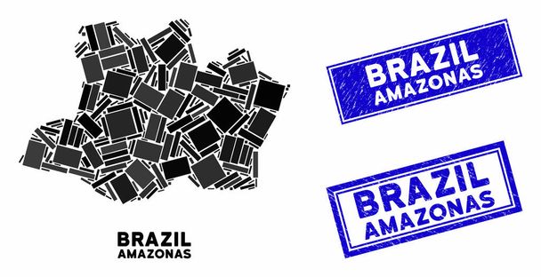Mosaic Amazonas State Map and Grunge Rectangle Watermarks - Вектор, зображення