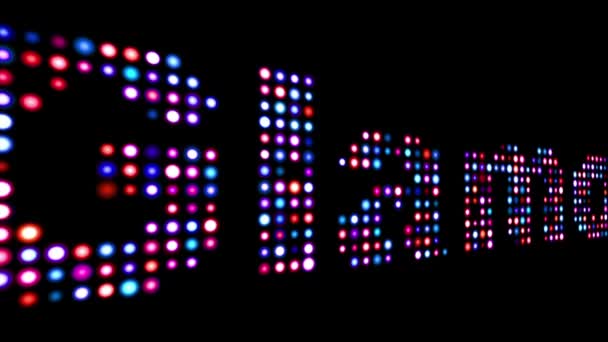 Glamour πολύχρωμο LED κείμενο πάνω από το μαύρο - Πλάνα, βίντεο