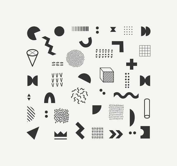 Set of vector geometric shapes and textures. Trendy design elements. - Vettoriali, immagini