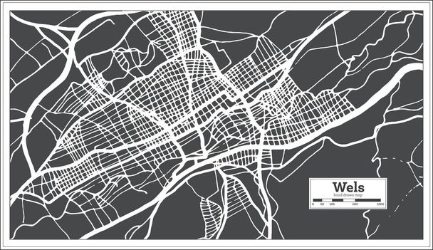 Wels Austria Mapa de la ciudad en estilo retro. Mapa del esquema
. - Vector, Imagen