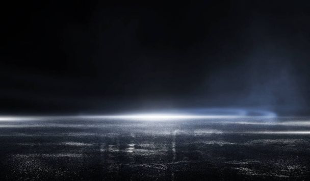 3D рендеринг абстрактной темной пустой сцены, синий неоновый прожектор
 - Фото, изображение