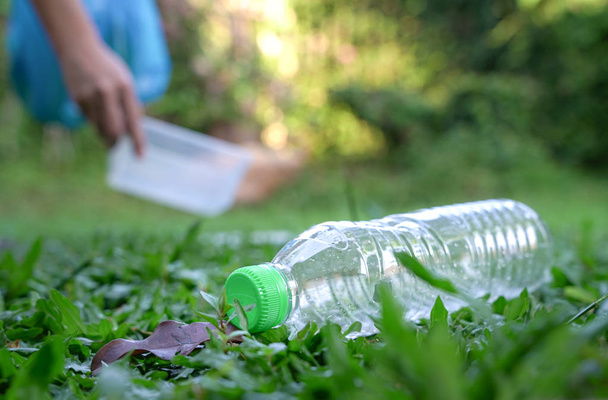 Close up of plastic container or bottle. Stop plastic pollution  - Fotó, kép