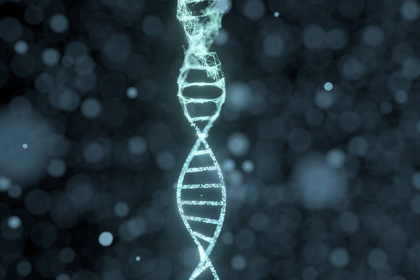 DNA-hiukkaset ja hajaantuneet hehkuvat linjat, 3d renderöinti
. - Valokuva, kuva
