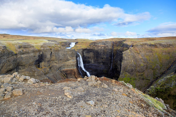Druhý nejvyšší vodopád na Islandu - Haifoss. Smutné ráno vi - Fotografie, Obrázek