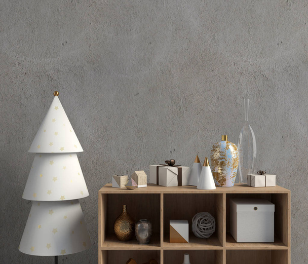 Moderní vánoční interiér se skříní, skandinávský styl. Wal - Fotografie, Obrázek