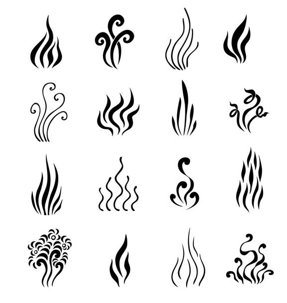 Set di icone aromatiche. Simboli di fumo di vapore e odori di cucina in linea in stile art nero su bianco
 - Vettoriali, immagini