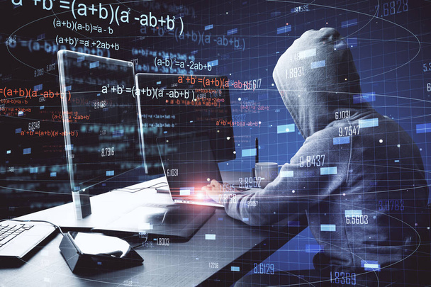 hacker using computer with abstract big data - Φωτογραφία, εικόνα