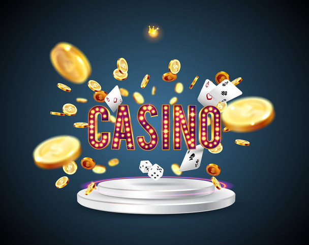 The word Casino, surrounded by a luminous frame and attributes of gambling, on a explosion background. - Vecteur, image