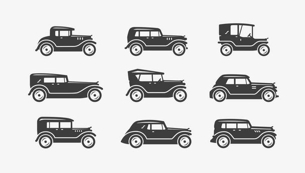 Conjunto de iconos de coches retro. Transporte, símbolo de transporte. Ilustración vectorial
 - Vector, Imagen