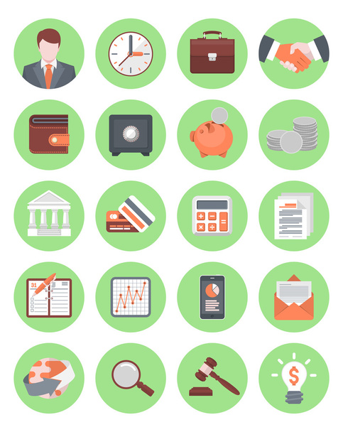 Financial and Business Icons Green Set - Vector, Image