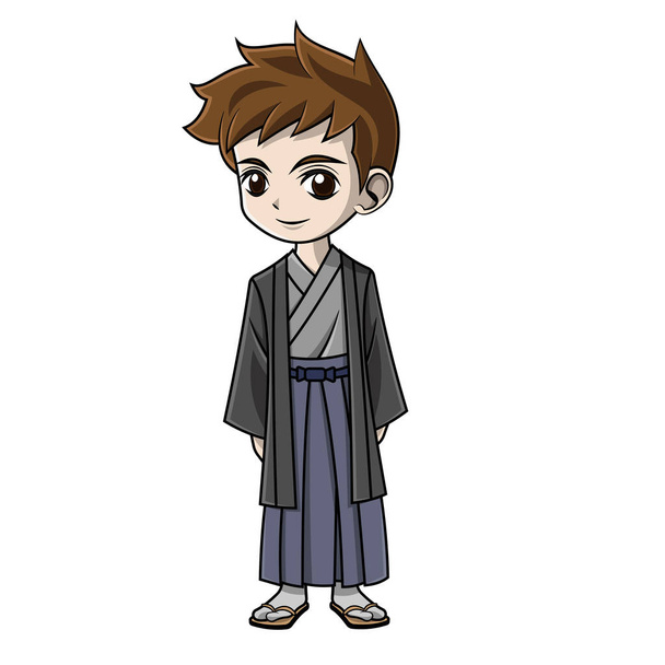 dibujos animados niño vistiendo ropa japonesa
 - Vector, Imagen