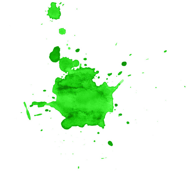 Zelená abstraktní akvarel textura skvrny s cákancemi a cákancemi. - Vektor, obrázek