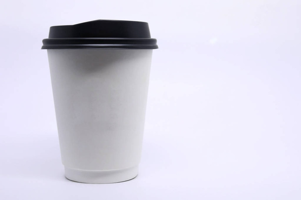 take away cup for hot coffee drink on white background - Photo, Image