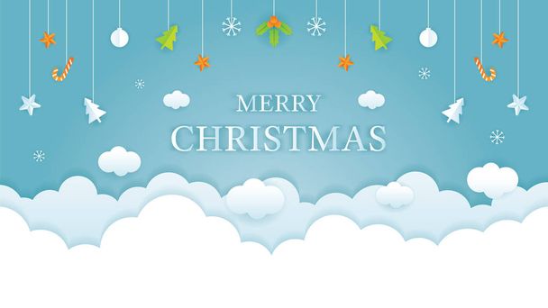 Christmas Cloud Background with Hanging Decorations - Vector, Image