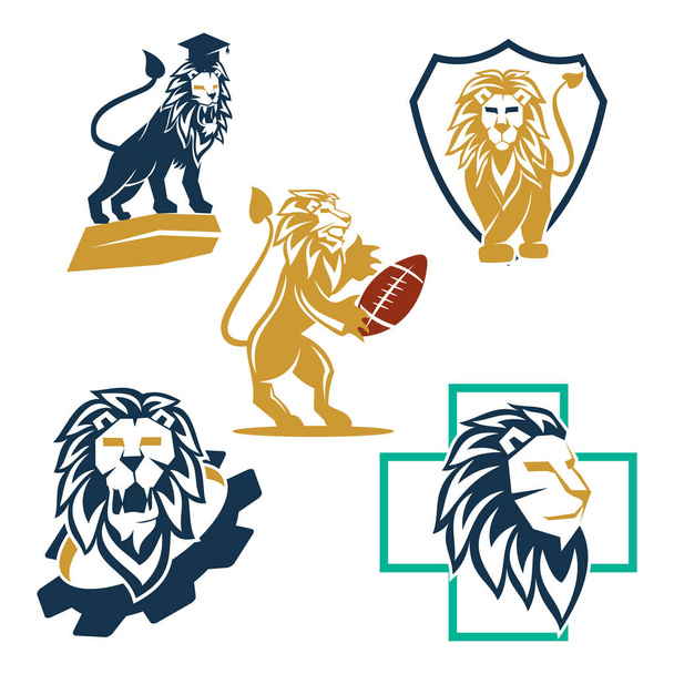 Lion Gear Shield Cross Rugby Logo Design Symbool Vector Set - Vector, afbeelding