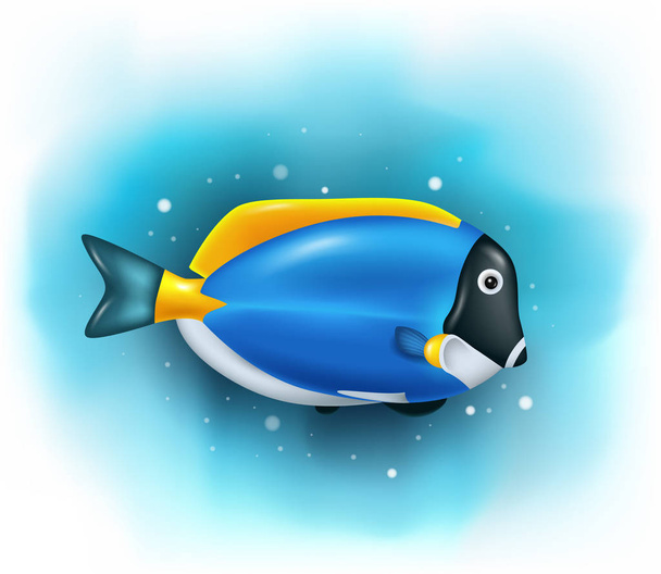 Vector illustration of Cartoon cute blue tang fish - Vektör, Görsel