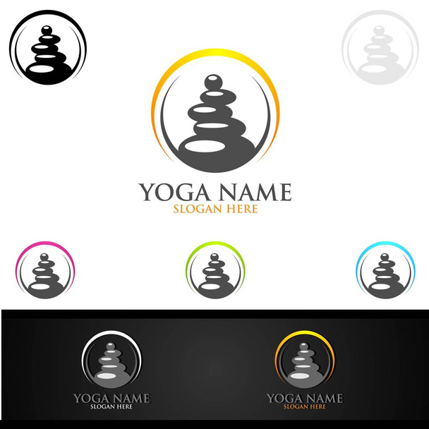 Yoga and Lotus flower logo with Health Spa Concept and Human silhouette - Вектор,изображение