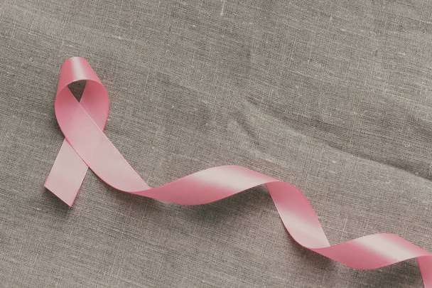 Pink ribbon. Symbol of breast cancer awareness. Health care conception. Preventive measures. October checking time. Women health. - Foto, imagen