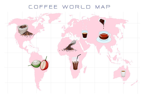 コーヒーの生産と消費の世界地図 - 写真・画像