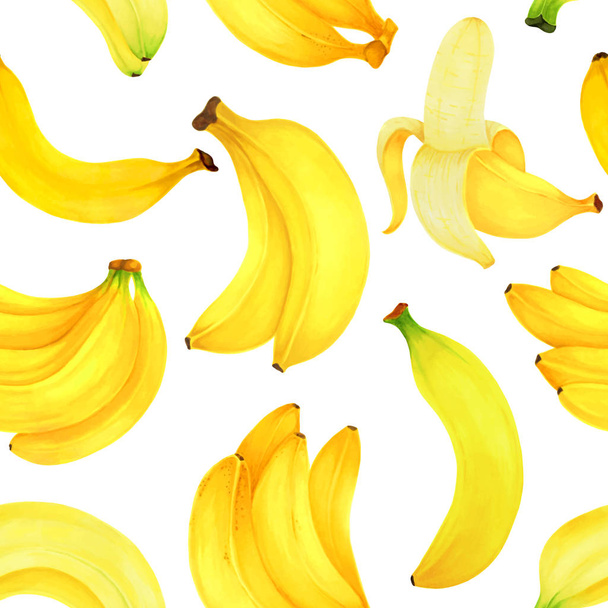 padrão sem costura Marcadores desenhados à mão pintando bananas de frutas no fundo branco. design para cartão de felicitações de férias e convite de férias sazonais de verão, suco fresco de frutas e sobremesa de bananas
 - Vetor, Imagem