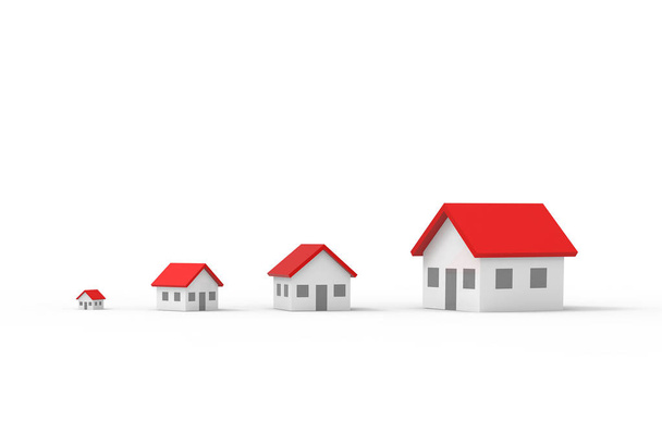 Група розмитих будинків ізольована на білому тлі. 3D ілюстрації
. - Фото, зображення