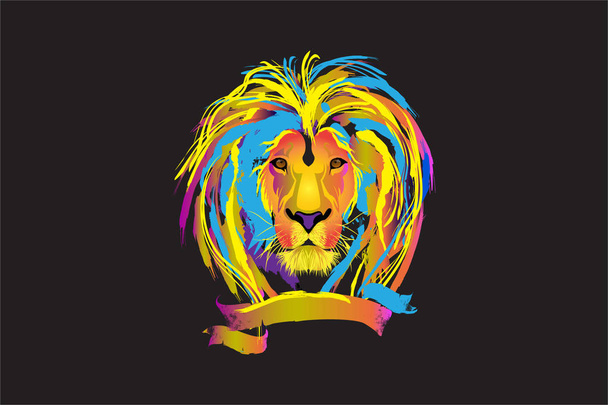 Κεφαλή λιονταριού διακοσμητικό διάνυσμα με πολύχρωμη ζωντανή έγχρωμη απεικόνιση για t πουκάμισο πρότυπο σχέδιο λιοντάρι το λιοντάρι συμβολίζει τη δύναμη της δύναμης και της δύναμης - Διάνυσμα, εικόνα