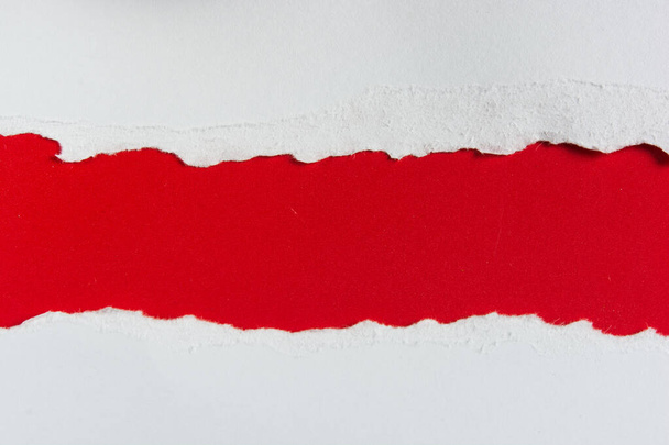 tear red paper pieces of paper on white - Фото, изображение