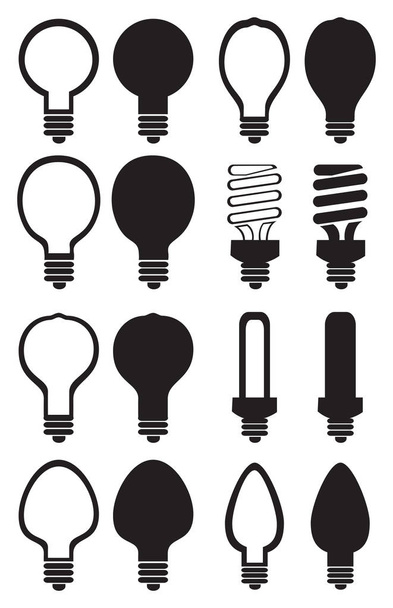 Set di icone vettoriali in bianco e nero con lampadina
 - Vettoriali, immagini