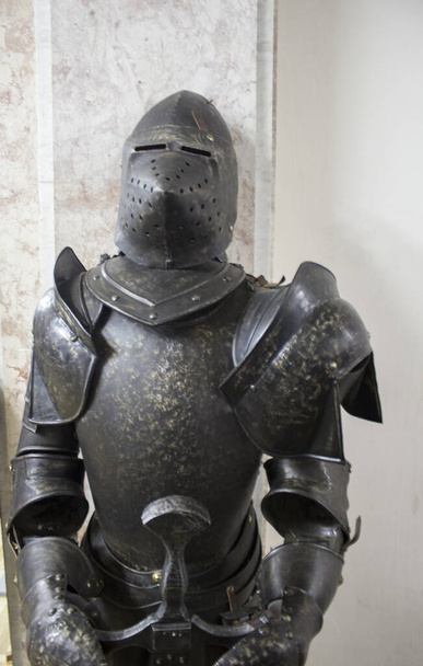 Knight in shining armor. Detail metal helmets. - Photo, Image