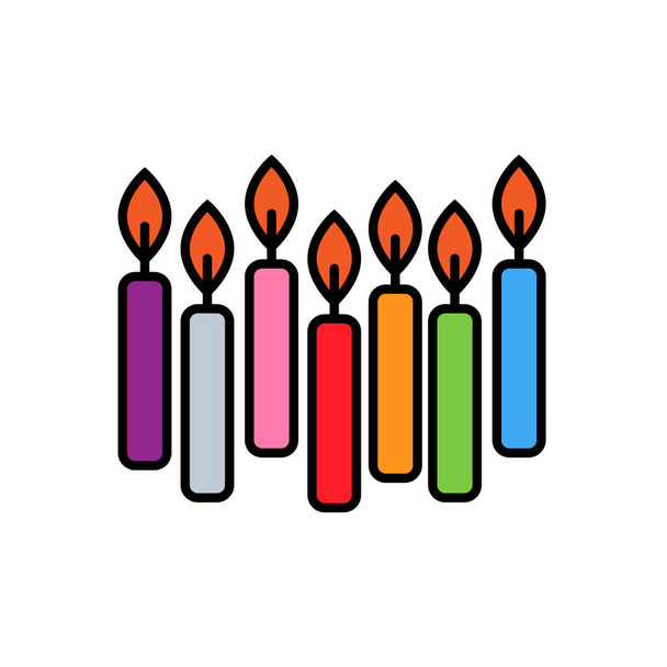 Επτά πολύχρωμα κεριά εικονίδιο γενέθλια κόμμα εορτασμός σημάδι διάνυσμα εικονογράφηση - Διάνυσμα, εικόνα