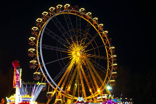 night carnival carousel ferris wheel - Valokuva, kuva