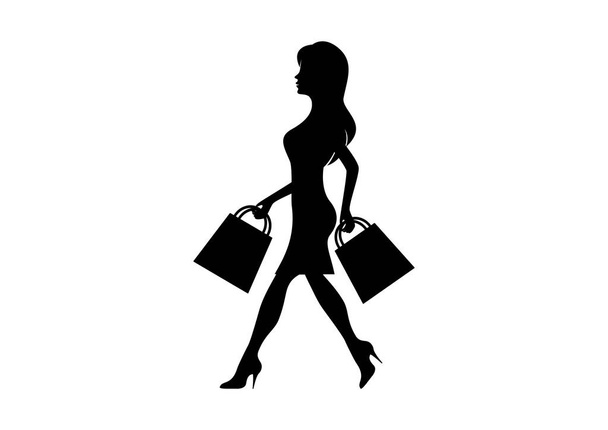 Silhouette donna in possesso di borse della spesa vettore
 - Vettoriali, immagini