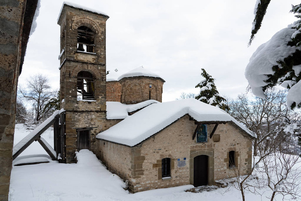 The old Monastery of Spilaio, dedicated to Virgin Mary, in the village of Spilaio in Macedonia, Greece in winter - Photo, Image