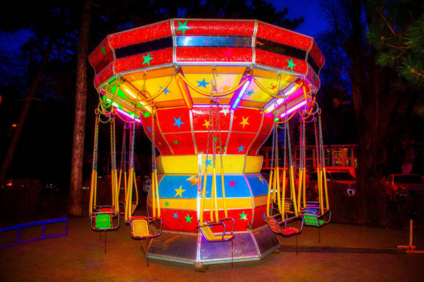 night carnival carousel bench playground  - Photo, Image