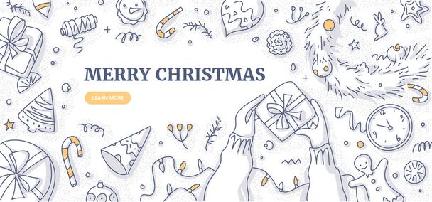Merry Christmas Happy New Year Doodle Concept - Vector, Image