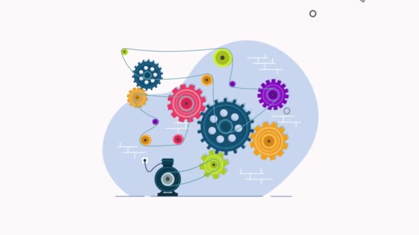 Mechanism from rotating gears and cogs. Collaboration and teamwork. Successful business solution 2d animation. Engineering and development concept. - Footage, Video