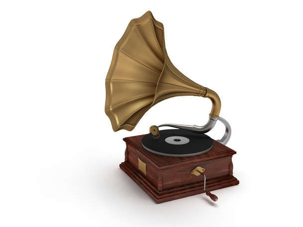 3d old vintage gramophone isolated on white - Foto, afbeelding