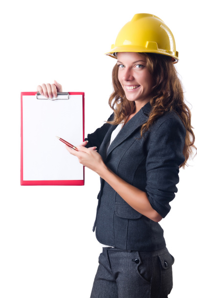 Woman with hard hat and binder - Photo, image