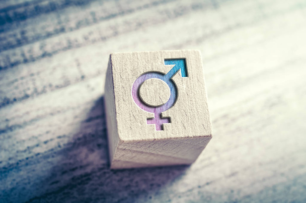 Transgender, LGBT or Intersex Icon With Combined Male And Female Sign On A Wodden Block On A Table - Photo, Image