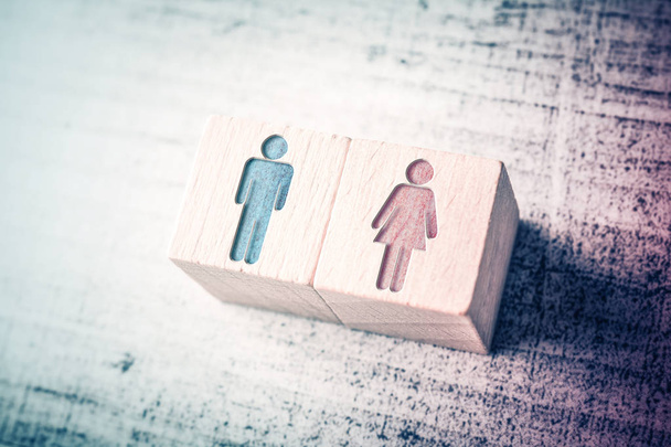 Gender Signs For Male And Female On Wooden Blocks On A Table - Photo, Image