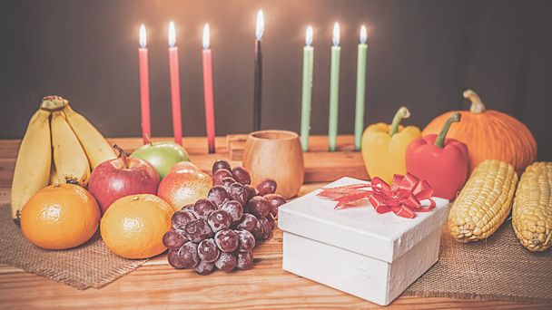 Kwanzaa holiday concept with decorate seven candles red, black a - Foto, Imagem